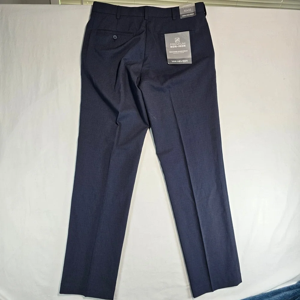 Van Heusen Mens Premium Non-Iron Straight Fit Dress Pants Ash Navy 32x32 536634